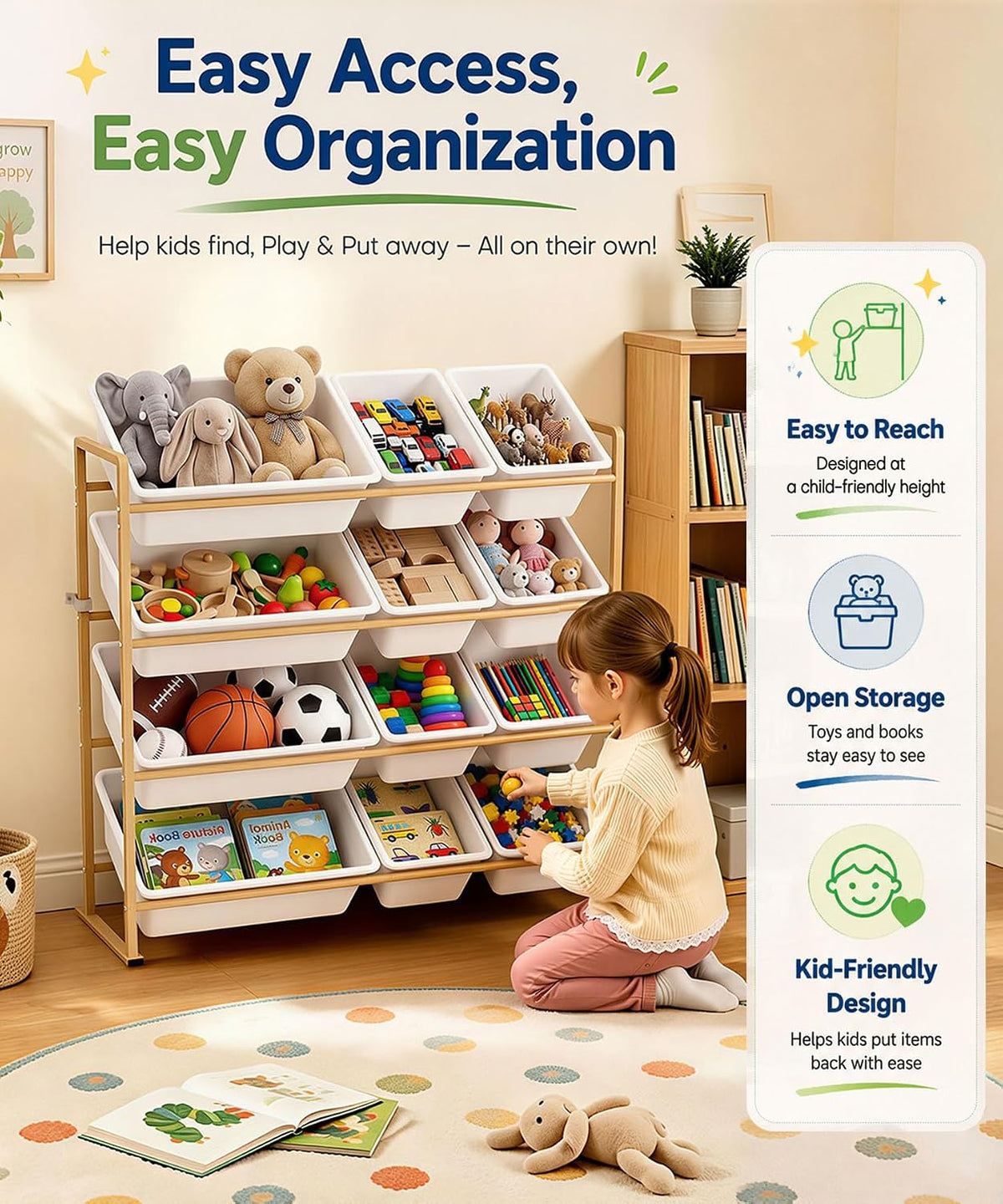 Homde Kids Toy Storage Organizer: 4-Tier Organized Shelf for Playroom - 7-Homde