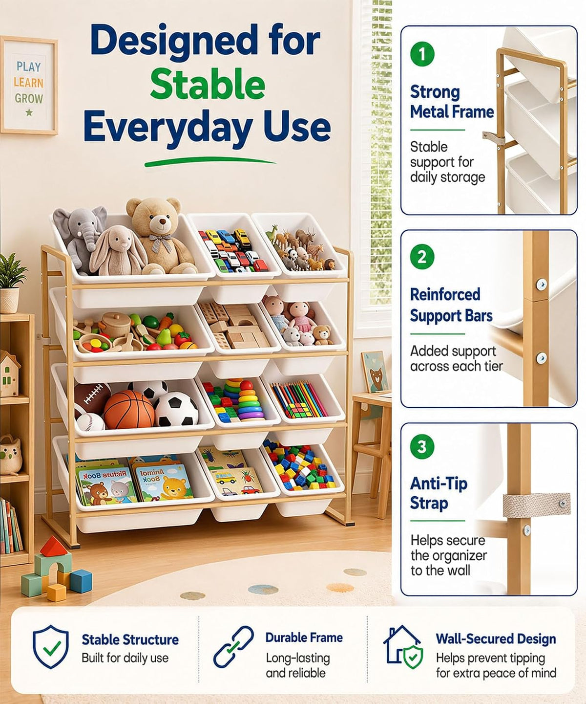 Homde Kids Toy Storage Organizer: 4-Tier Organized Shelf for Playroom - 6-Homde
