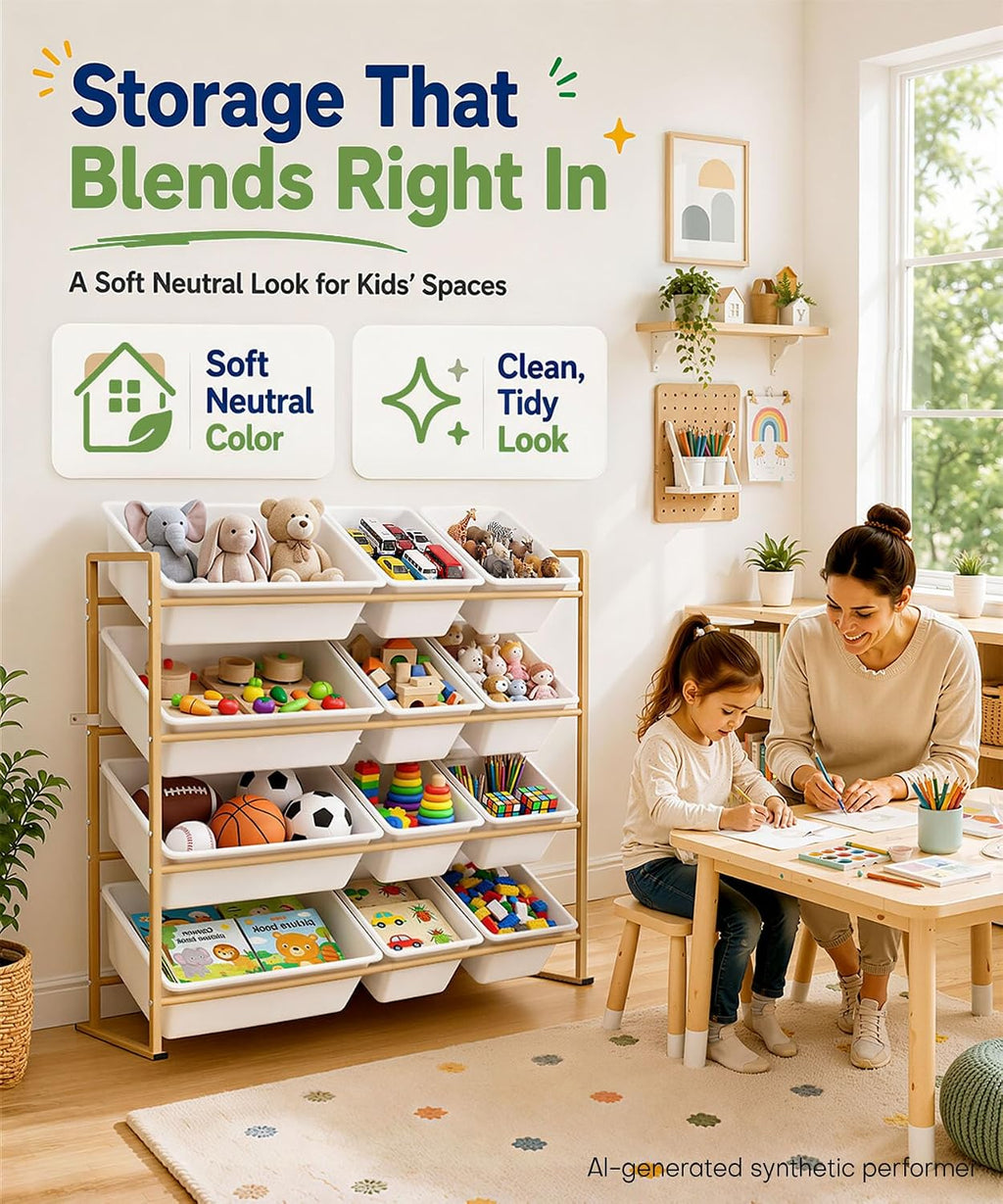 Homde Kids Toy Storage Organizer: 4-Tier Organized Shelf for Playroom - 9-Homde
