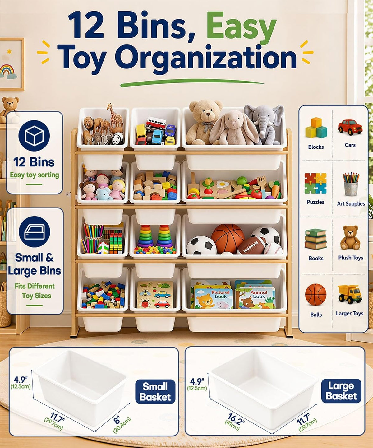 Homde Kids Toy Storage Organizer: 4-Tier Organized Shelf for Playroom - 5-Homde