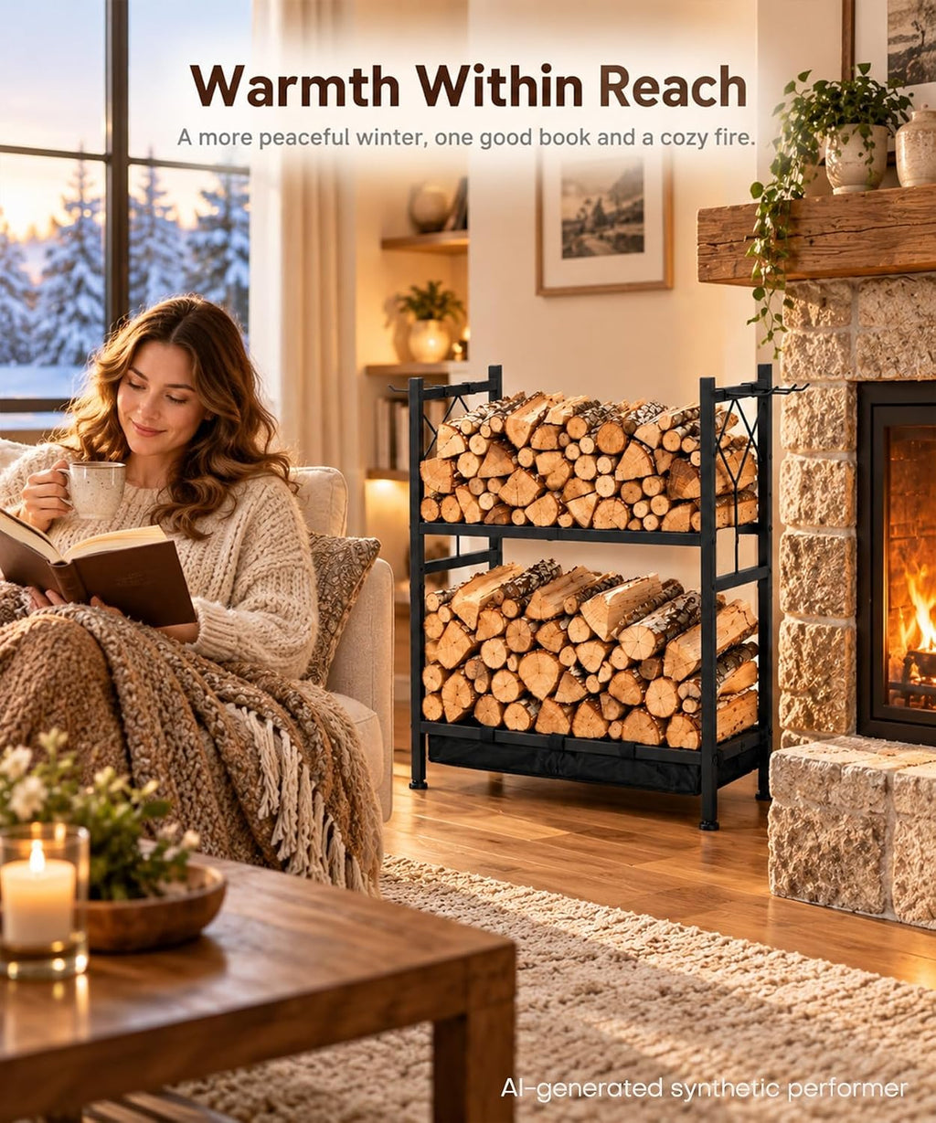 Homde Heavy Duty Firewood Rack: Indoor Sortable Log Holder with Base Tray - 3-Homde