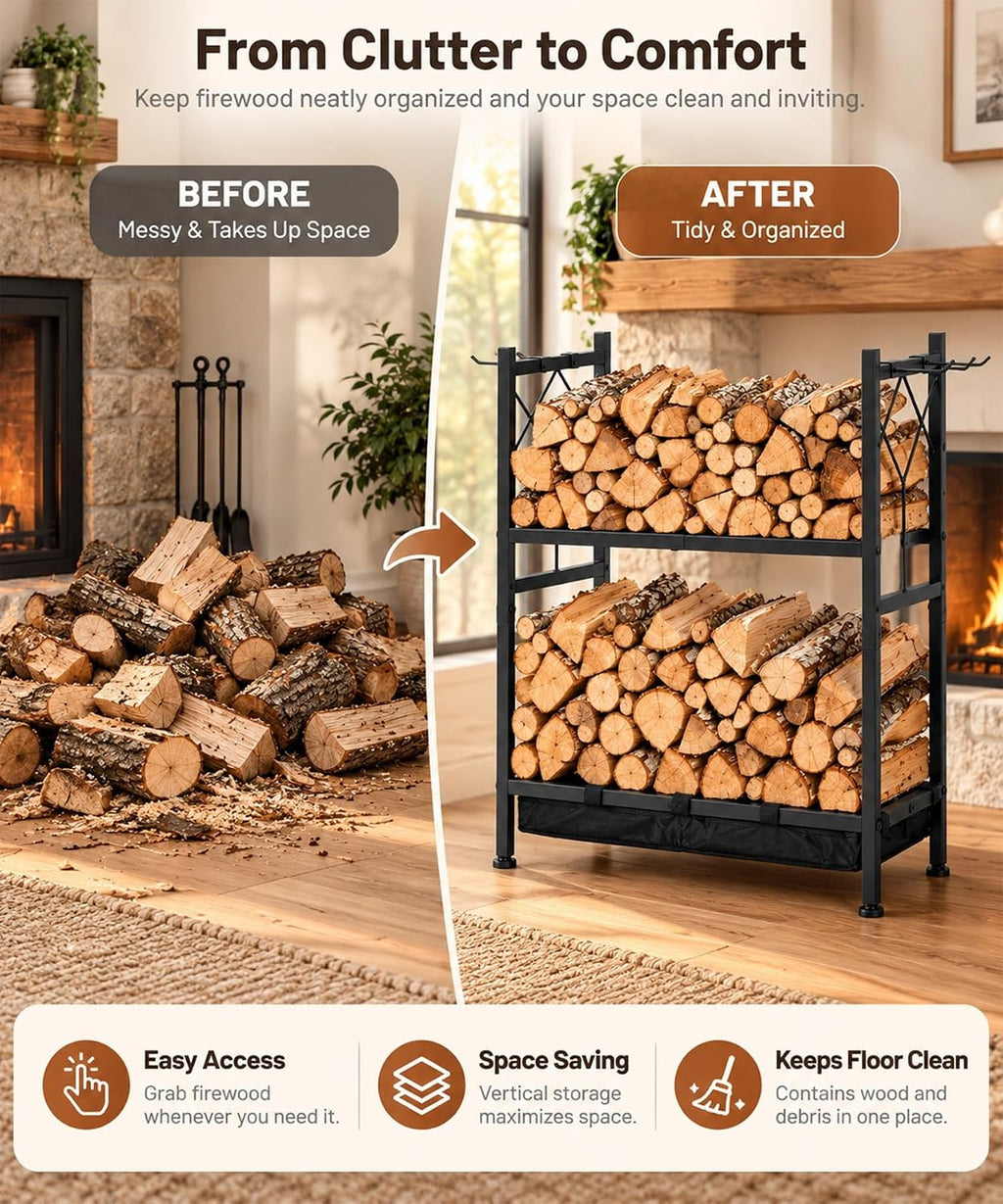 Homde Heavy Duty Firewood Rack: Indoor Sortable Log Holder with Base Tray - 2-Homde