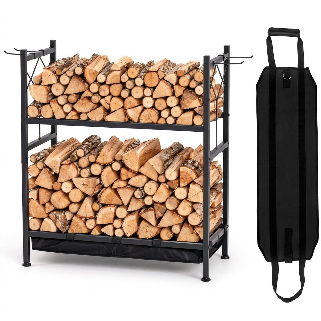 Homde Heavy Duty Firewood Rack: Indoor Sortable Log Holder with Base Tray - 1-Homde