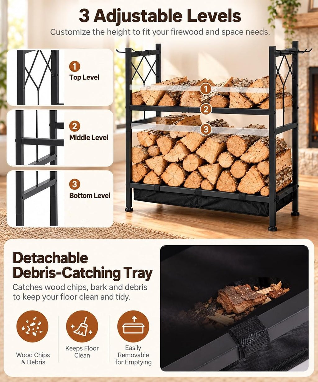 Homde Heavy Duty Firewood Rack: Indoor Sortable Log Holder with Base Tray - 5-Homde