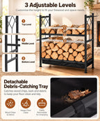 Homde Heavy Duty Firewood Rack: Indoor Sortable Log Holder with Base Tray - 5-Homde
