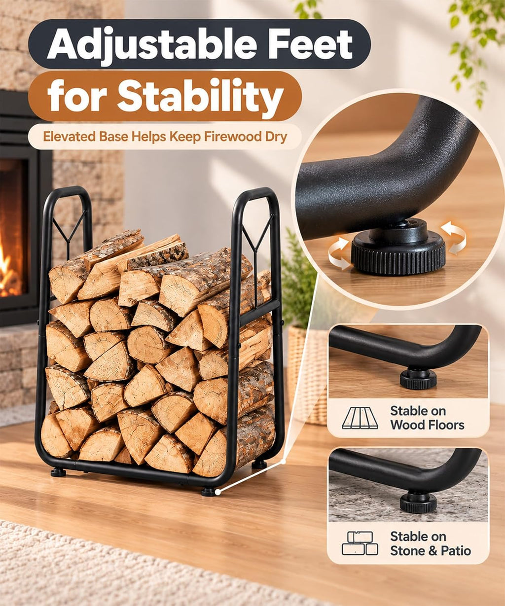 Homde Indoor Small Firewood Rack: 18.5" Metal Log Holder with Carrier Bag - 8-Homde