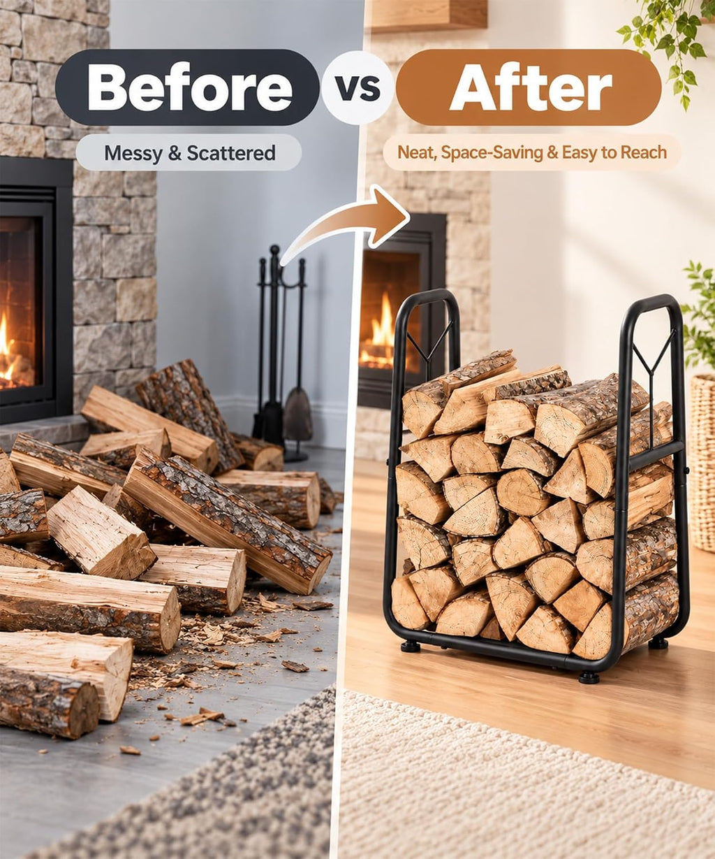 Homde Indoor Small Firewood Rack: 18.5" Metal Log Holder with Carrier Bag - 2-Homde