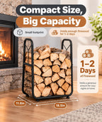 Homde Indoor Small Firewood Rack: 18.5" Metal Log Holder with Carrier Bag - 5-Homde