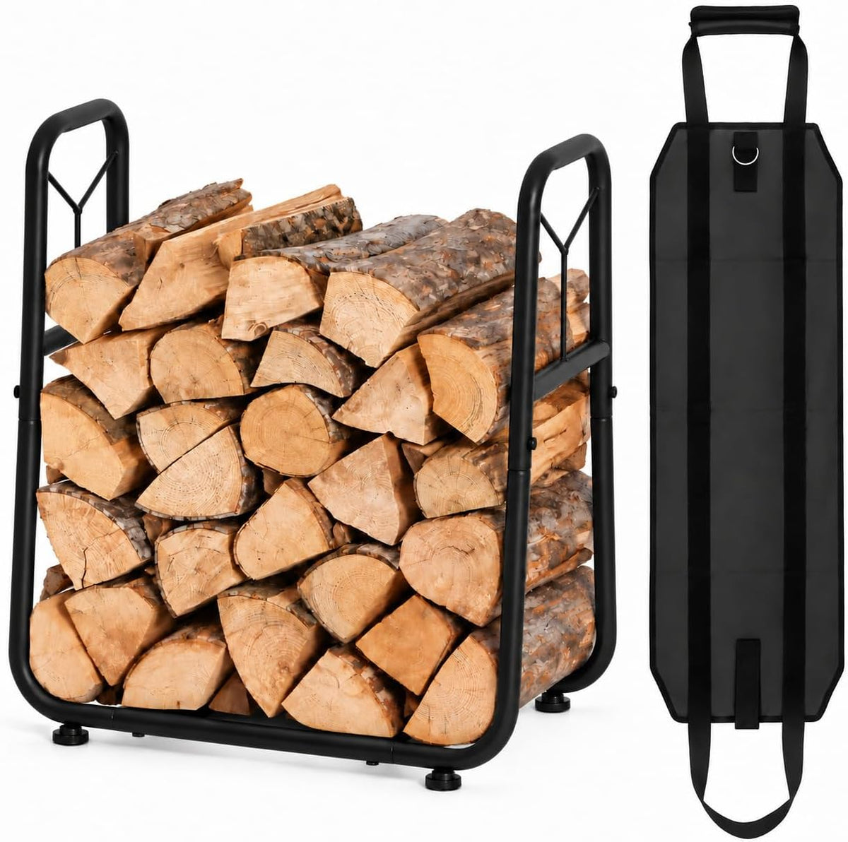 Homde Indoor Small Firewood Rack: 18.5" Metal Log Holder with Carrier Bag - 1-Homde