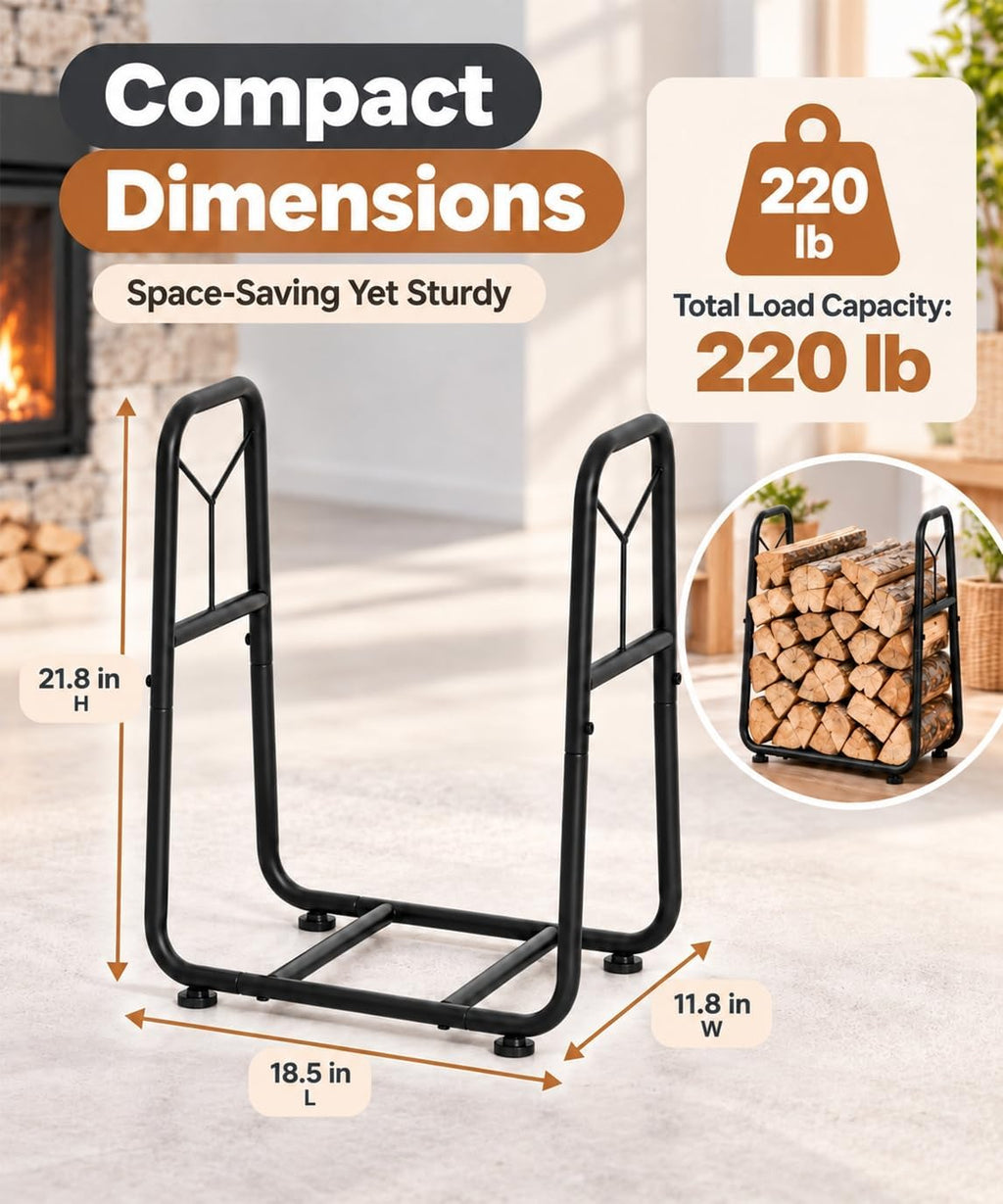 Homde Indoor Small Firewood Rack: 18.5" Metal Log Holder with Carrier Bag - 7-Homde