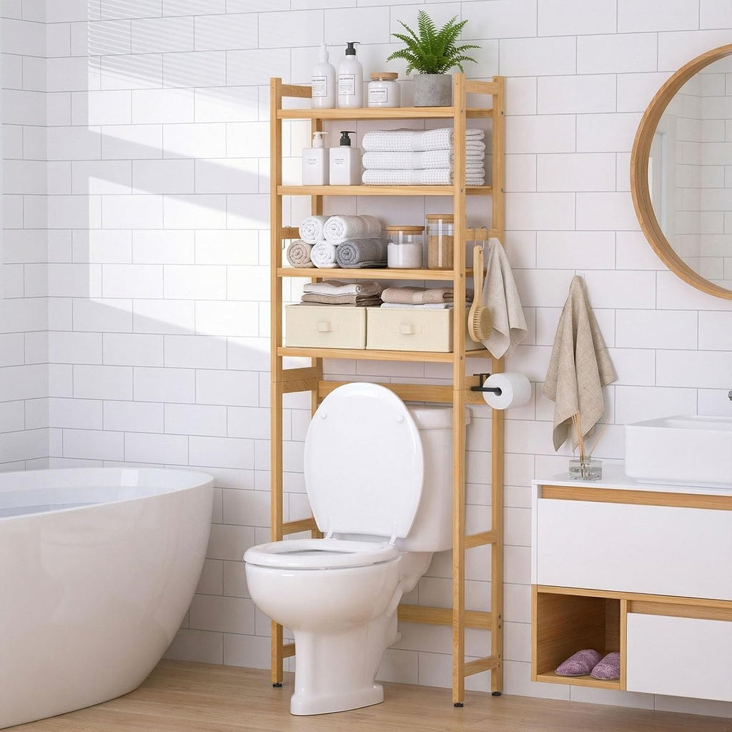 Homde 4-Tier Over The Toilet Storage Rack with Baskets and Tissue Holder-18