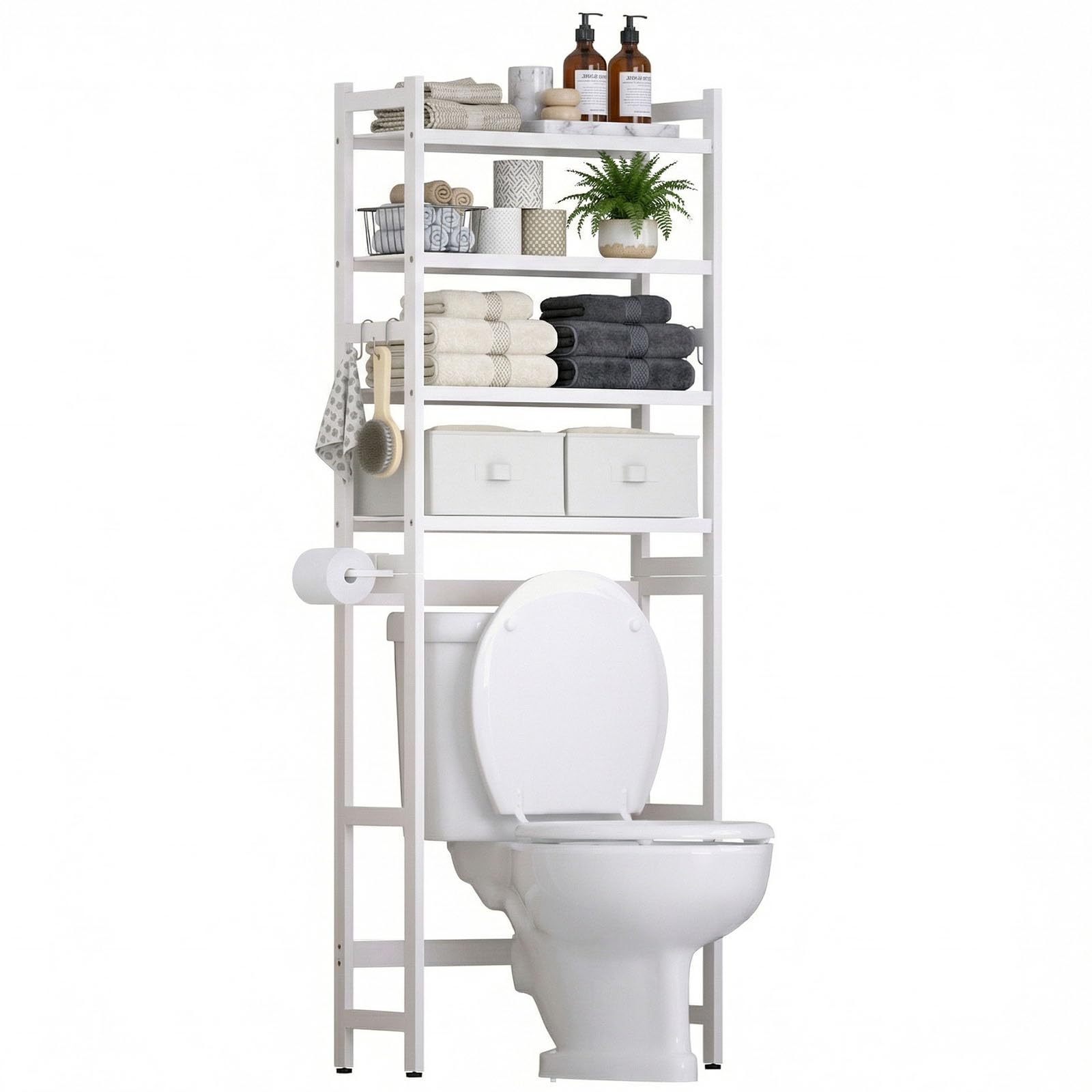 Homde 4-Tier Over The Toilet Storage Rack with Baskets and Tissue Holder-3