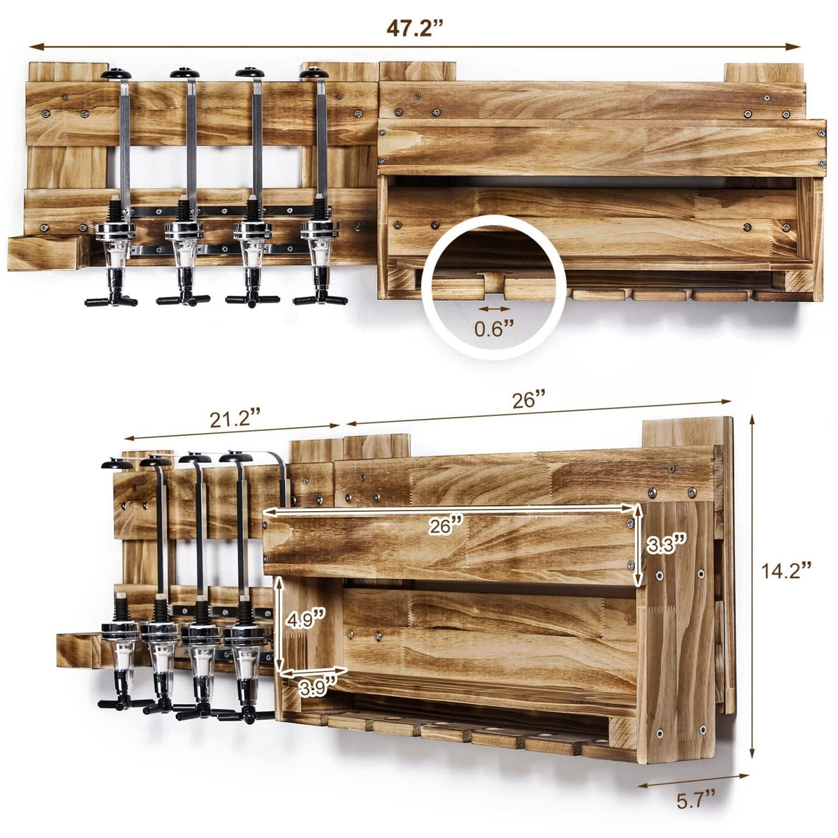 Homde Wall Mounted Wood Wine Rack with Glass Holder and Liquor Dispenser-With LED-5-Homde