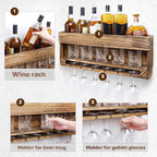 Homde Wall Mounted Wooden Wine Rack with Glass Holder-Regular without LED-13-Homde
